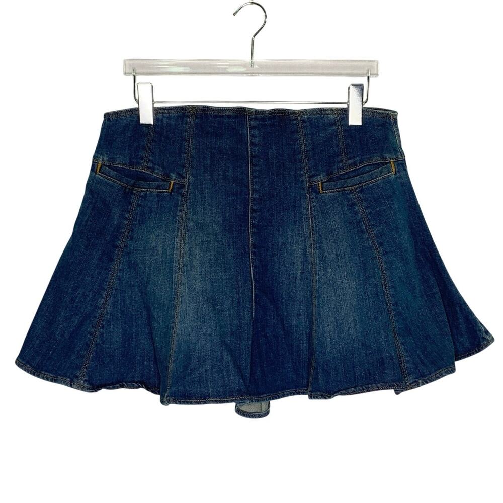 Anthropologie Pilcro Denim Paneled Mini Flare Skirt Skort 32 Jean Boho